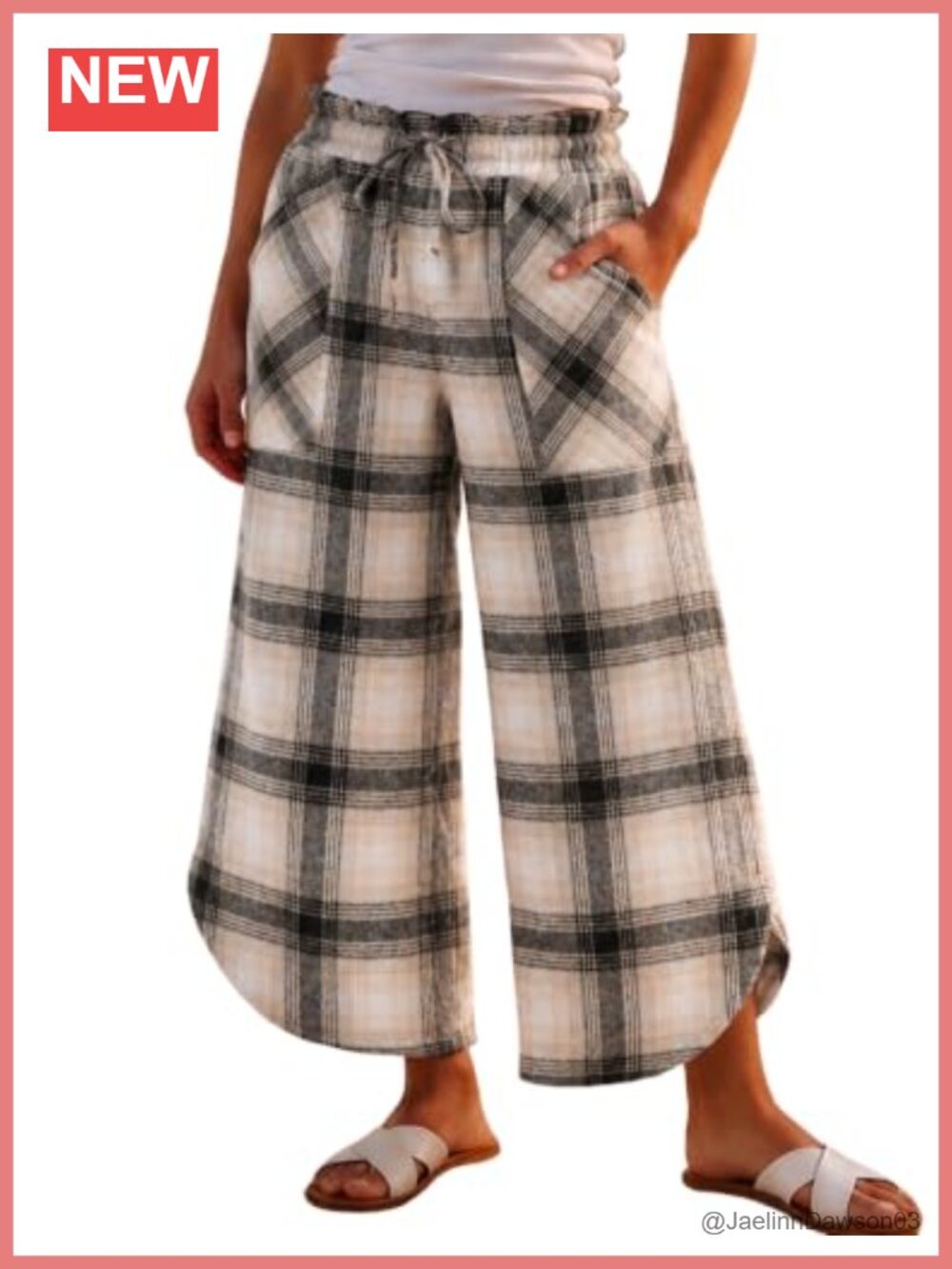 Women's Plaid Wide Leg Palazzo Pants High Waist Tulip Hem Casual Trousers